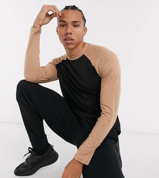 Лонгслив с рукавами реглан и круглым вырезом в черно-коричневой гамме ASOS DESIGN Tall-Многоцветный