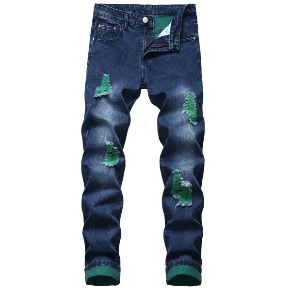 Мужские Модные Цветные рваные синие джинсовые брюки, высококачественные облегающие черные джинсы, уличные модные сексуальные джинсы, повседневные джинсы;