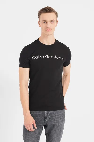 Футболка с овальным вырезом и логотипом Calvin Klein Jeans, черный