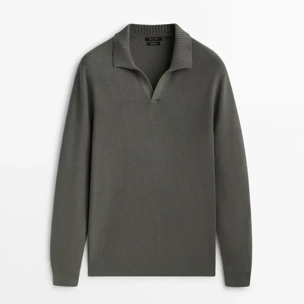 Свитер-поло Massimo Dutti Ribbed, хаки