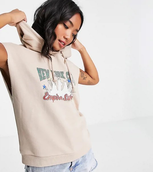 Бежевая худи без рукавов с логотипом NYC Topshop Petite-Серый