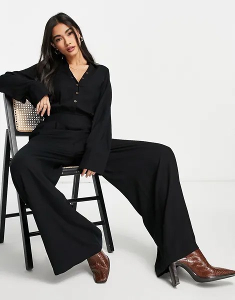 Черный комбинезон с верхом в виде рубашки и застежкой на пуговицы ASOS DESIGN