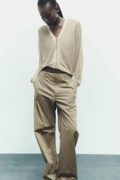 Кардиган-бомбер вязанной вязки металлизированной нитью ZARA, золотой