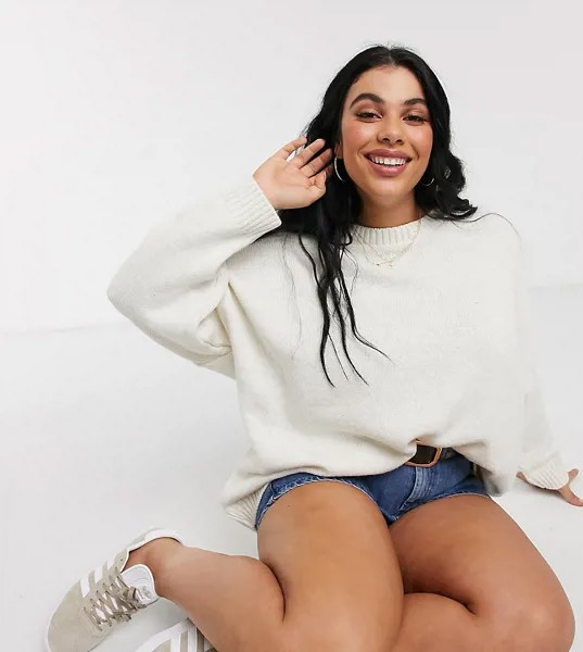 Oversized-джемпер с круглым вырезом ASOS DESIGN Curve-Белый