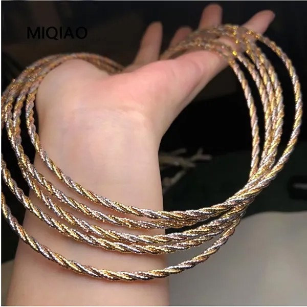 Женская цепочка на шею MIQIAO, трехцветная плетеная Серебряная цепочка 925 дюйма, две линии, три цвета, 40, 45, 50 см, цвет розового золота