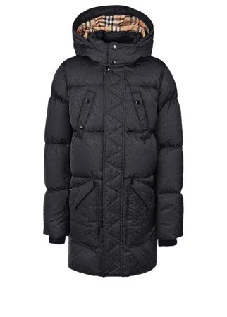 Удлиненный черный пуховик Burberry детский