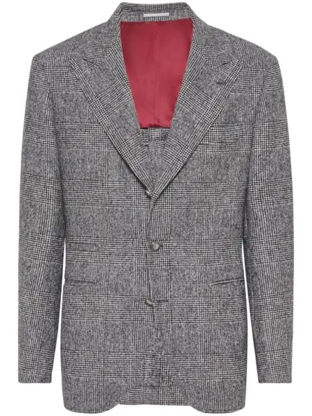 Brunello Cucinelli однобортный пиджак в клетку, серый
