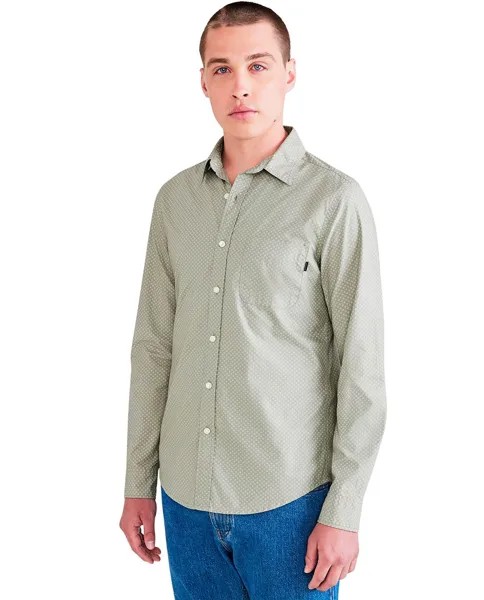 Мужская рубашка приталенного кроя с длинными рукавами и микропринтом. Нагрудный карман Dockers, светло-зеленый