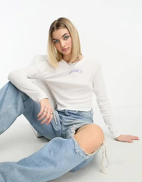 Белый укороченный топ с длинными рукавами Obey Chloe