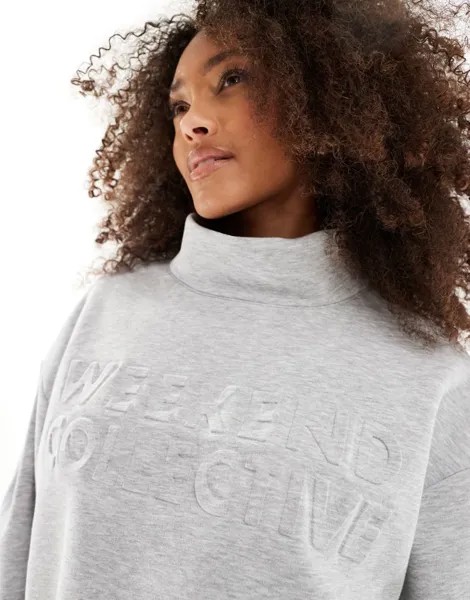 Серый меланжевый свитшот с тиснением ASOS DESIGN Weekend Collective
