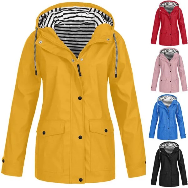 Одежда для кемпинга, походов, Женская однотонная дождевая куртка, женский водонепроницаемый дождевик с капюшоном, ветрозащитное пальто, женская одежда