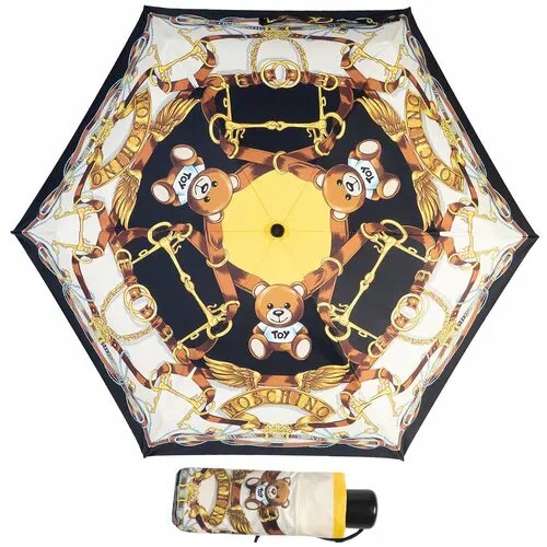 Зонт MOSCHINO, механика, 4 сложения, купол 92 см., мини-зонт, чехол в комплекте, для женщин, черный