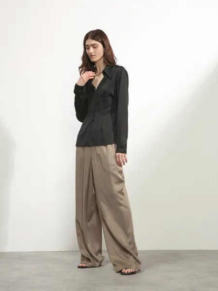 Широкие брюки из смесовой ткани купро с эластичной талией Raey, коричневый