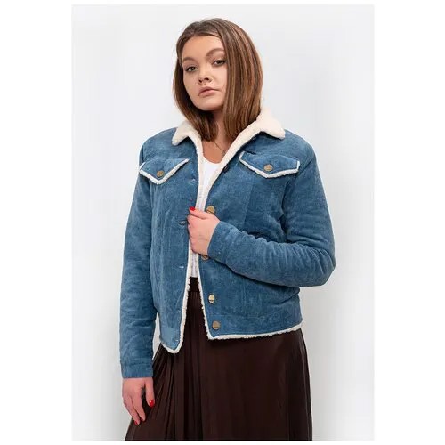 Куртка вельветовая женская на овчине DASTI Denim голубая, 48 размер