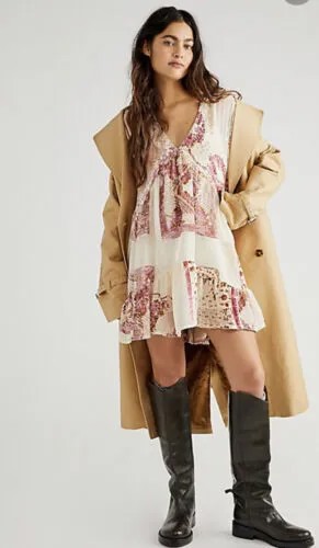 Бархатное мини-платье Free People с шарфами и смешанным принтом XS