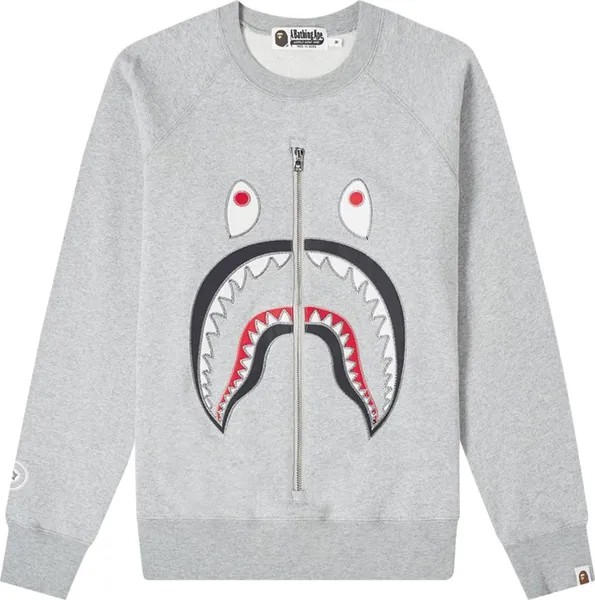 Толстовка BAPE Shark Applique Metal Zip Crewneck 'Grey', серый