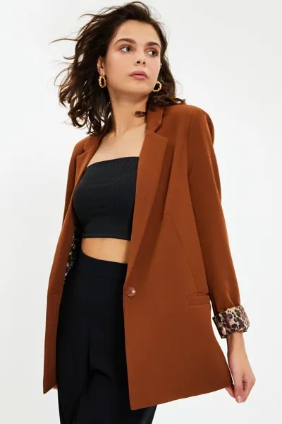 Пиджак Trendyol с детальной подкладкой, коричневый