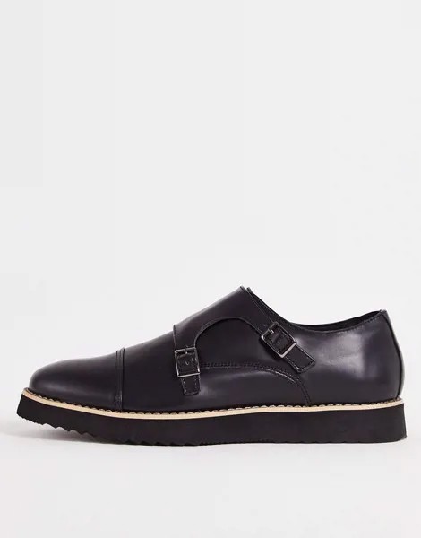 Блестящие повседневные туфли-монки черного цвета с ремешками Truffle Collection-Черный