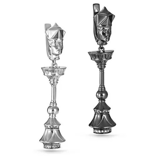 Серьги KABAROVSKY, серебро, 925 проба, чернение, бриллиант