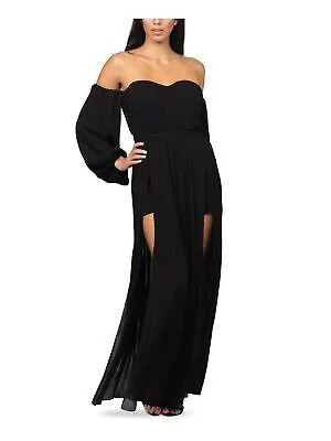 BEBE женское черное шифоновое вечернее платье макси с разрезом и пышными рукавами для юниоров S