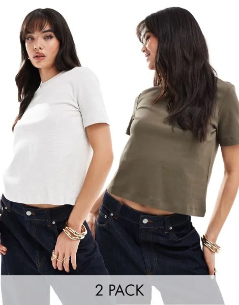 Bershka — Комплект из 2 футболок оверсайз серого и хаки
