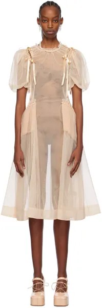 Бежевое платье-миди с прикусом Simone Rocha