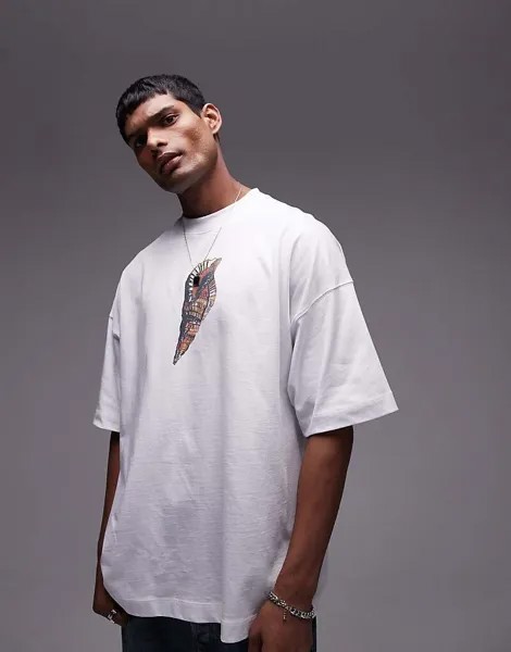 Topman Футболка оверсайз Extreme белого цвета с ярким принтом ракушек