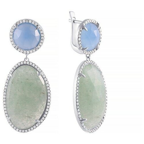 Серьги ELEMENT47, серебро, 925 проба, халцедон, кварц, фианит