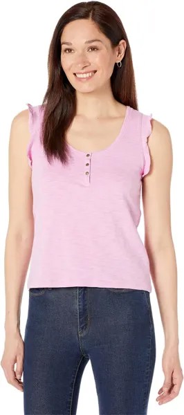 Пуловер Lilla P Ruffle Sleeve Scoop Neck Henley in Loose Knit Slub, цвет Orchid