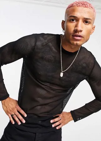 Черный сетчатый лонгслив ASOS DESIGN-Черный цвет