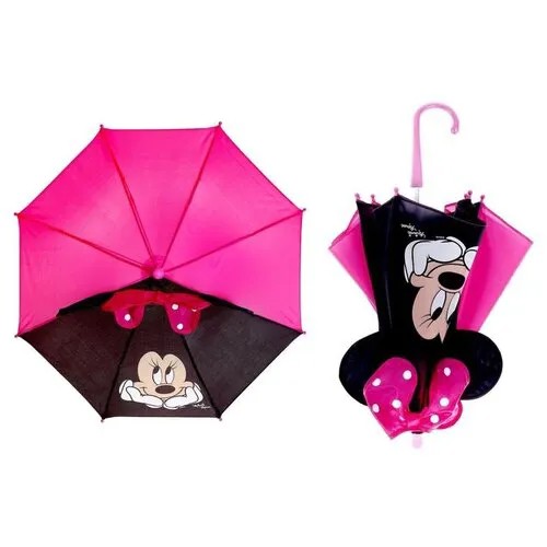 Зонт-трость механика, купол 51 см., для девочек, розовый, черный
