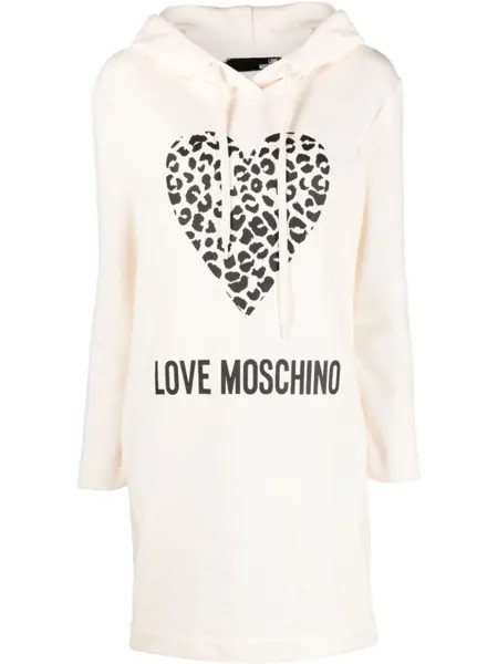 Love Moschino платье с капюшоном и логотипом, нейтральный цвет