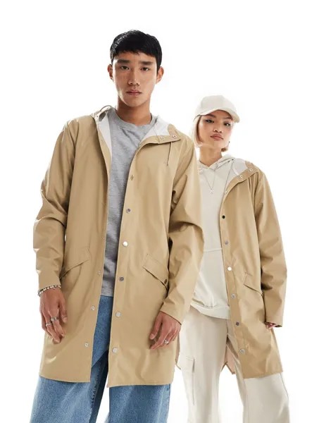 Rains Unisex – 12020 – Длинная непромокаемая куртка унисекс с капюшоном песочного цвета