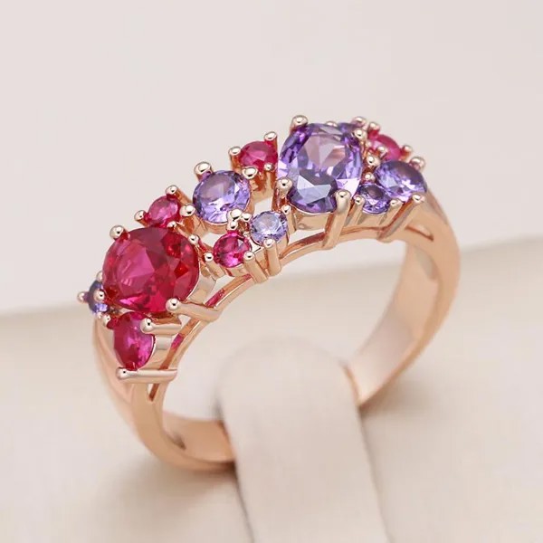 Сверкающий полный розовый фиолетовый циркон роскошные текстурные кольца для женщин Мода Вечеринка Ювелирные подарки