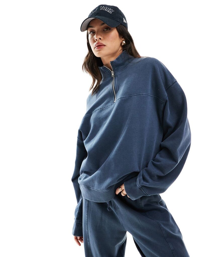 Темно-синий свитшот оверсайз с полумолнией ASOS DESIGN