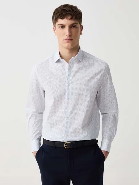 Рубашка стандартного кроя с микрорисунком Ovs, цвет white/light blue