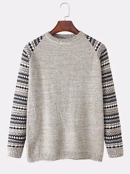 Мужские этнические Шаблон Knit Crew Шея Рукава реглан Винтаж Свитера