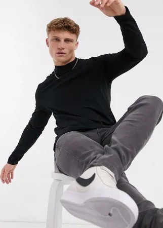 Черный лонгслив с высоким воротом New Look