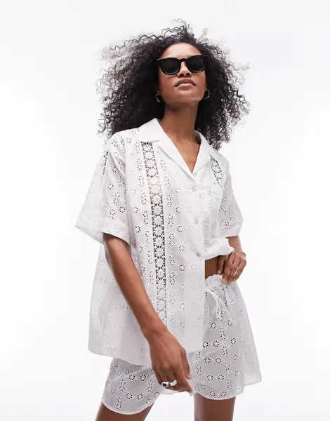 Рубашка Topshop Broderie Lace Trim Insert, белый