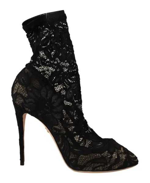 DOLCE - GABBANA Обувь Черные эластичные носки Таормина Кружевные сапоги EU37,5 / US7 1100 долларов США