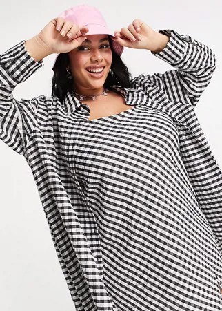 Черная oversized-рубашка в клетку из ткани сирсакер ASOS DESIGN Curve-Многоцветный