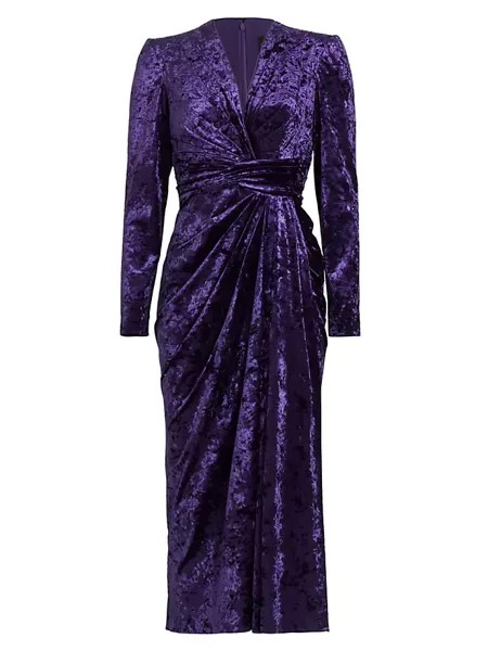 Платье миди из эластичного бархата с длинными рукавами Zuhair Murad, фиолетовый