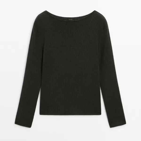 Свитер Massimo Dutti Wool Blend Boat Neck Knit, темно-зеленый