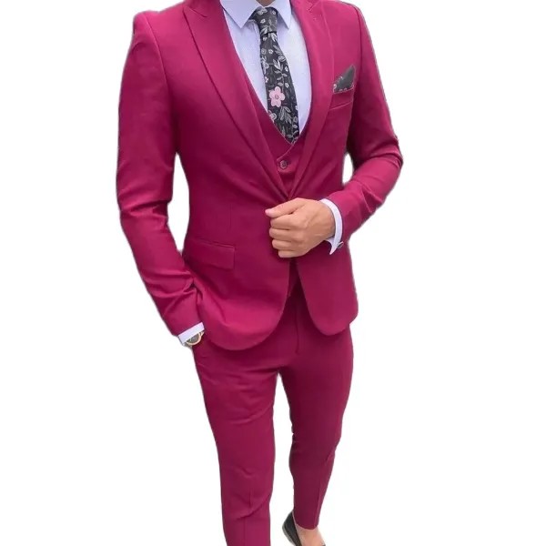 Модные мужские смокинги кораллового цвета, блейзер с отложным воротником для вечерние, свадьбы, облегающие смокинги для жениха (пиджак + брю...