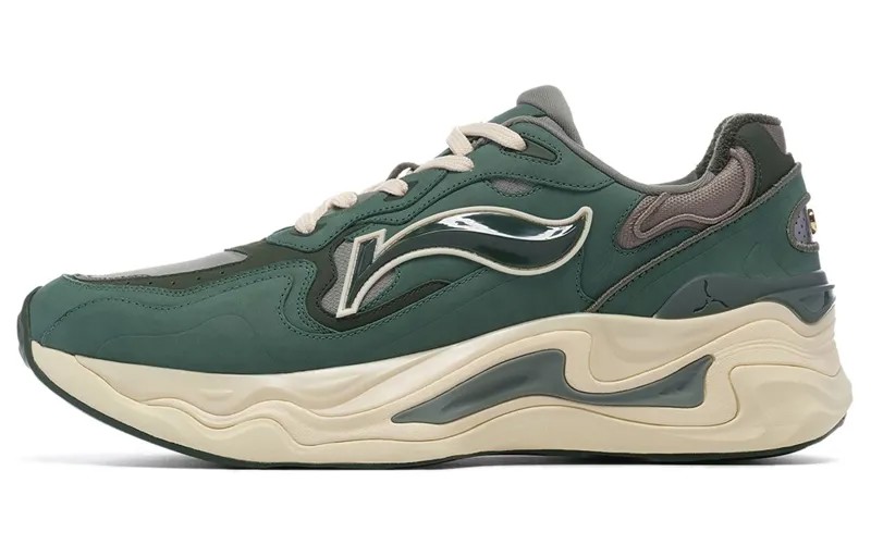 Кроссовки LI-NING 1990 Lava Lifestyle Shoes Men Low-top Deep Temple Green/gray-green, красный