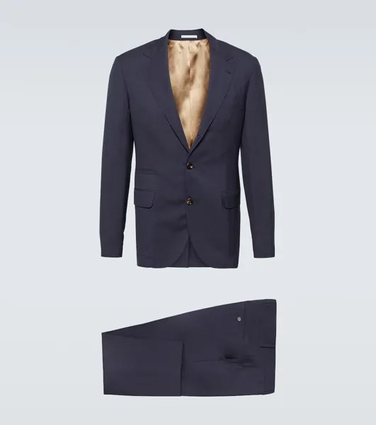 Однобортный костюм из шерсти и шелка Brunello Cucinelli, синий