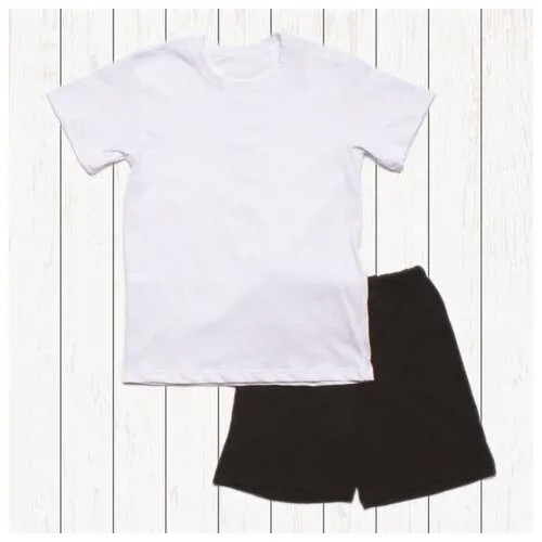 Комплект детский (футболка+шорты) Утенок размер 52(рост 86) цвет верх белый / низ черный