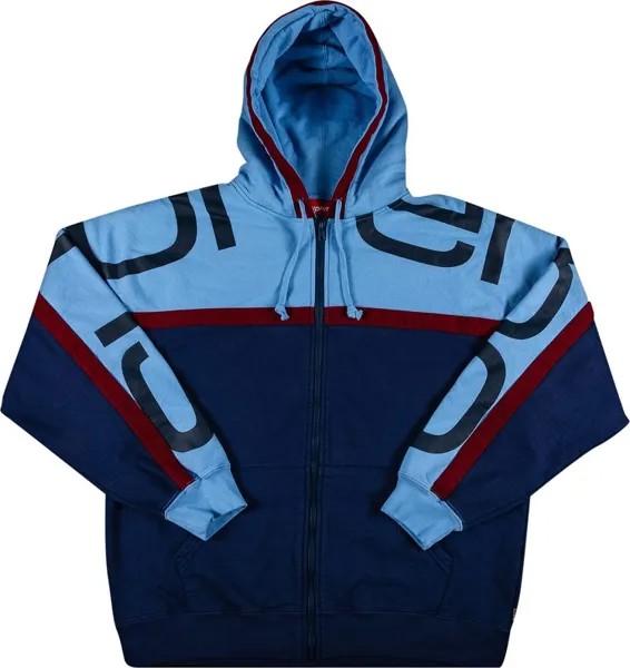 Толстовка Supreme Big Logo Paneled Zip Up Hooded Sweatshirt 'Navy', синий