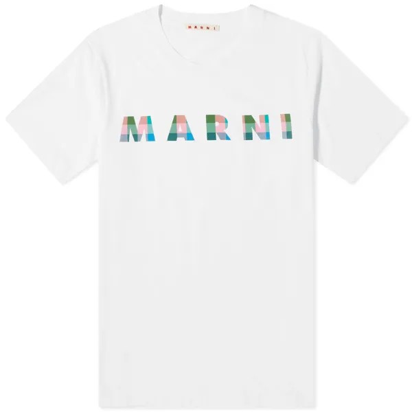 Футболка Marni Gingham Logo T-Shirt, цвет Lily White