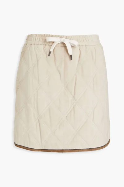 Стеганая замшевая мини-юбка с декором из бисера Brunello Cucinelli, бежевый